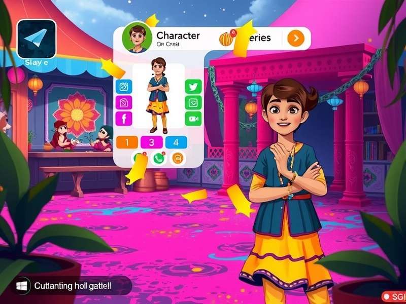 Enchanting Holi Gala gameplay screenshot showing colorful festival environment